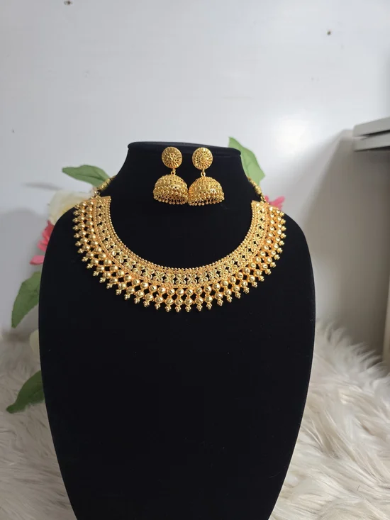 Traditional Gold-Tone Jhumka Necklace Set for Women