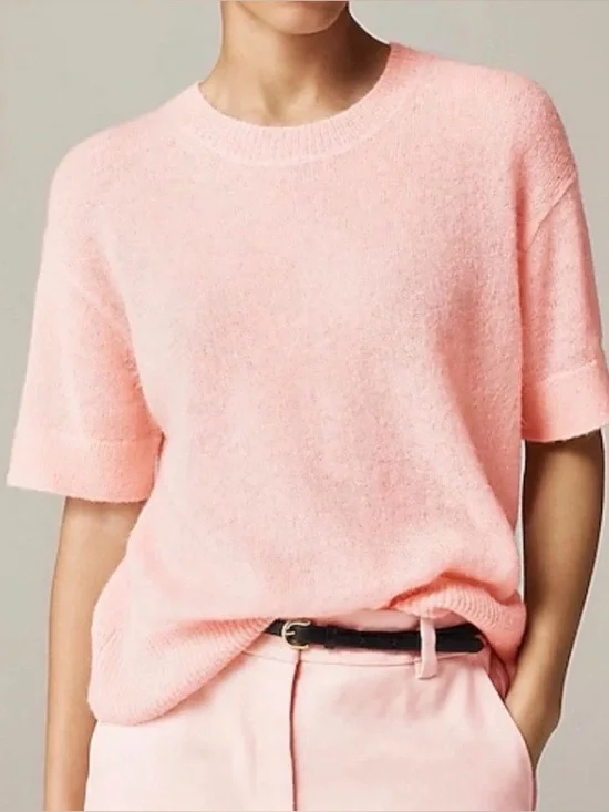 J. Crew Pink Boxy Short Sleeve Sweater Alpaca Wool blend sheer M