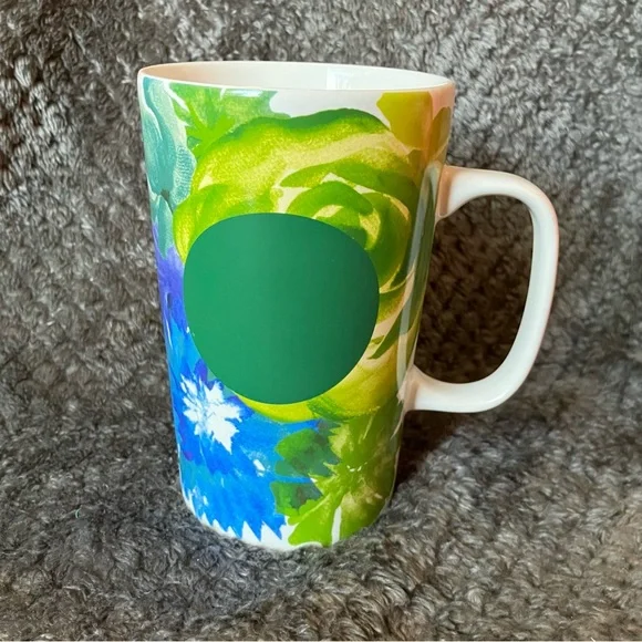 Starbucks‎ 2014 Green Dot Collection Floral Coffee Tea Mug Cup 16oz