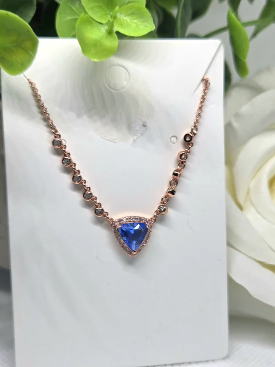 BP Rose Gold Necklace with Blue Triangle Crystal Pendant