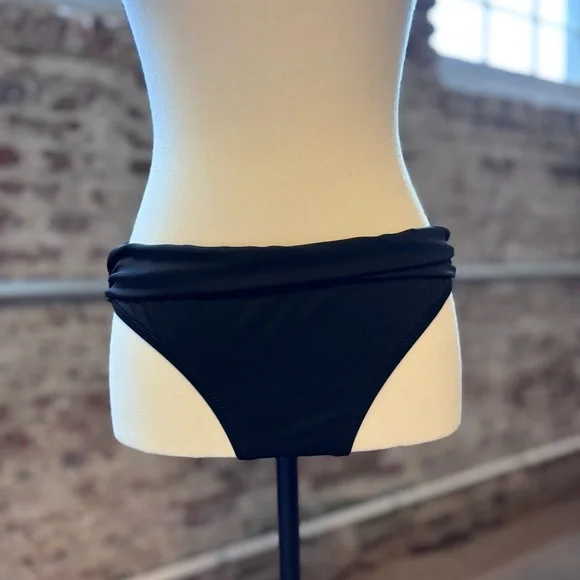 J.Crew Bikini Bottoms Swim Separates Size Small Black Fold Over Waistband