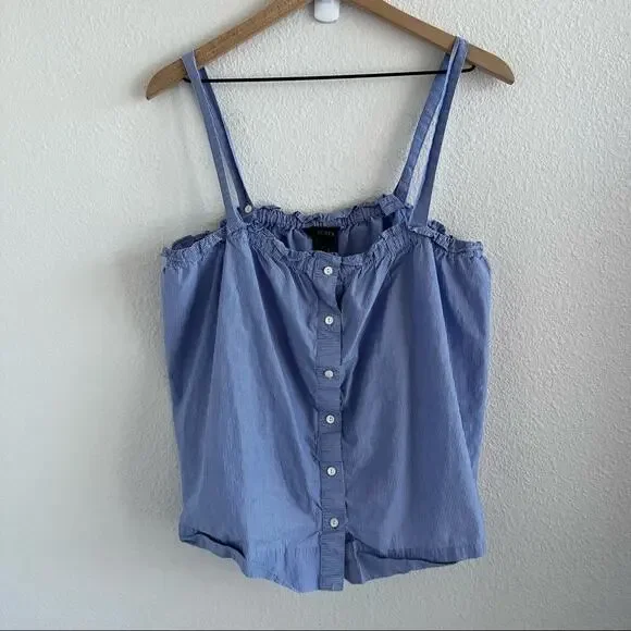 J. Crew Striped Boxy Tank Blue White Tank 100% Cotton 14