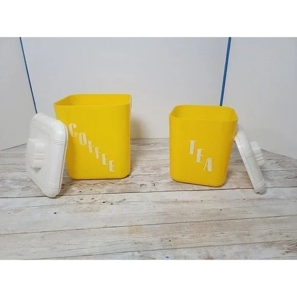 Vintage Yellow Canisters Tea‎ and Coffee Rona Plastic Corp. NY, NY