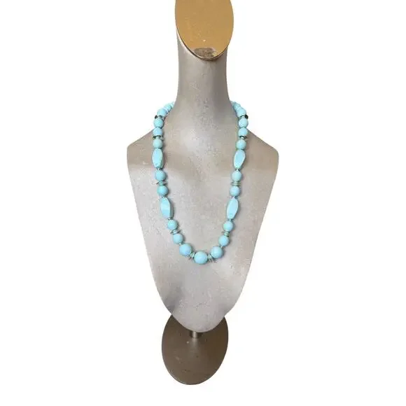 Blue Beaded Necklace Pastel Aqua Statement Necklace Retro Style Fashion Jewelry
