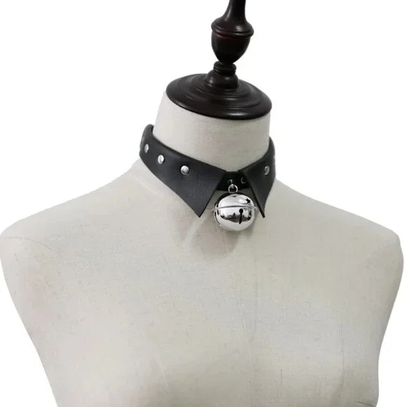 Black Kitty Choker Collar Necklace With A Jingly Bell‎ Cosplay Bondage Fetish