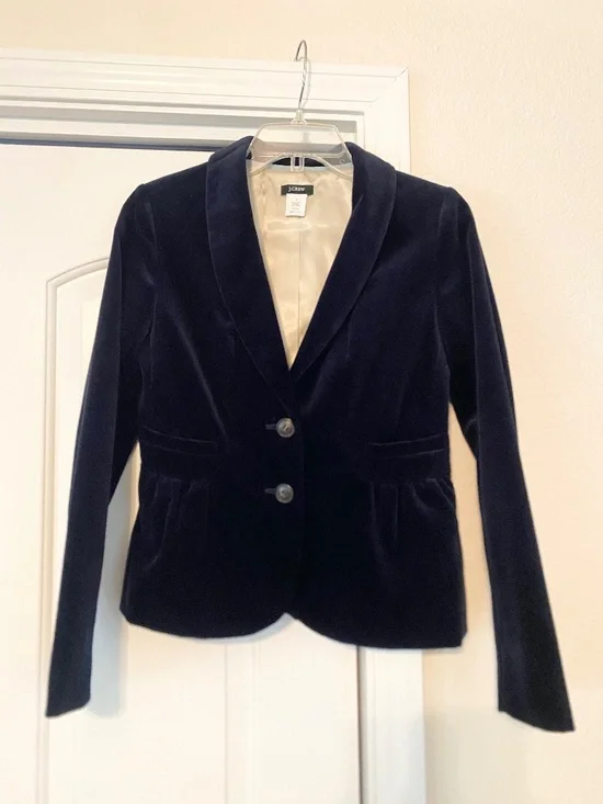 J. Crew Navy Blue Velvet Peplum Blazer Size 0
