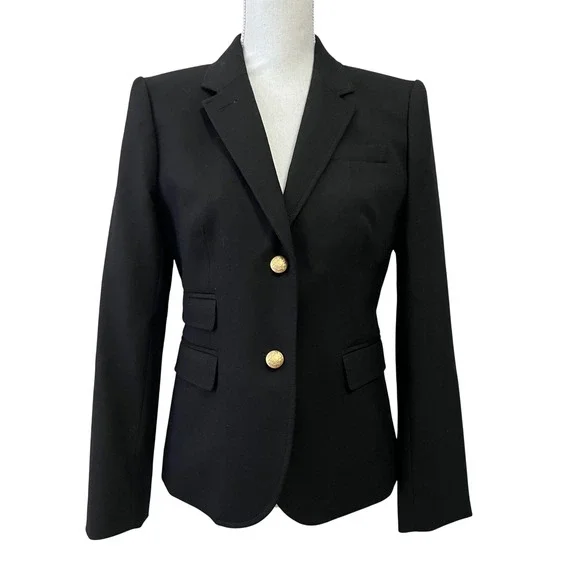 J.Crew Schoolboy Blazer Women 6 Black Gold Button Professional Preppy Academia