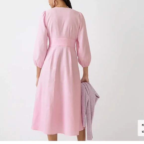 J. Crew Pink Midi Dress with Puff Sleeves