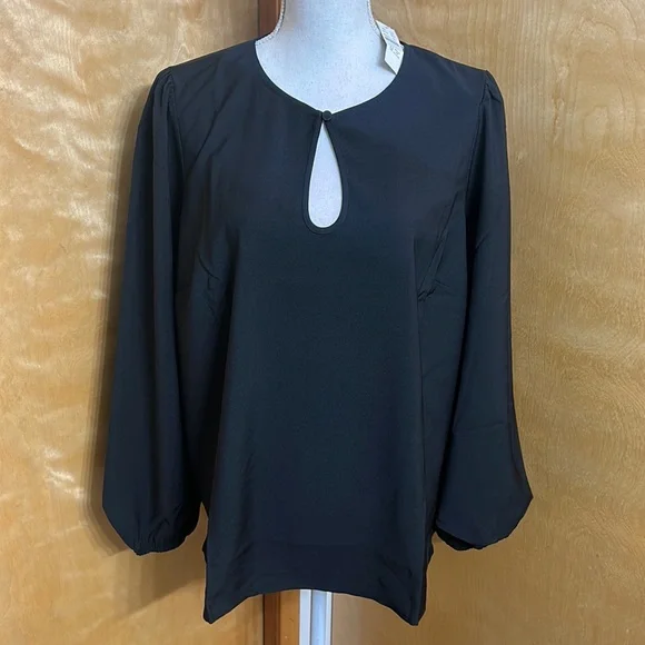 NWT J. Crew Black Puff Sleeve Satin-Back Crepe Top XLT