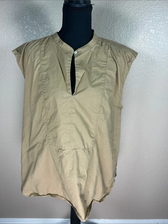 J.Crew Tall Large Khaki Popover Top Short Sleeve Cotton Blouse