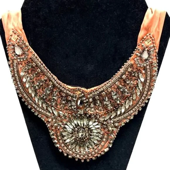 J.Crew Archive Hand-Embroidered Rhinestone Sequin Crystal Collar Bib Necklace