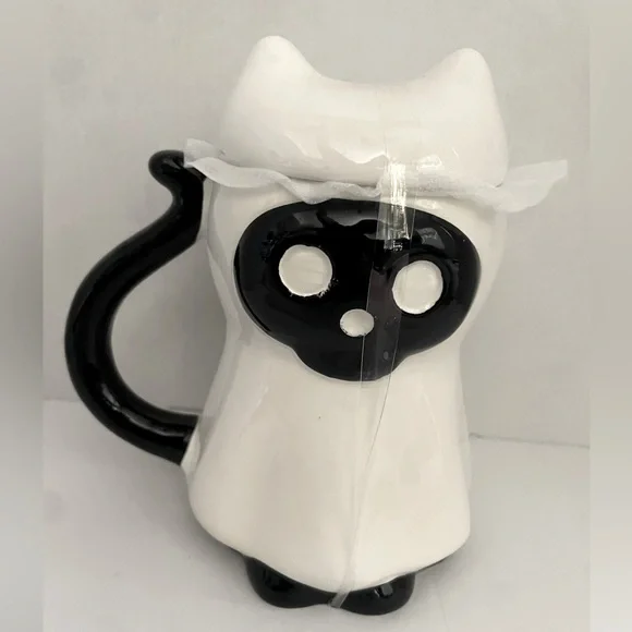 Halloween‎ ghost skull 💀 cat tea cup or coffee mug with ceramic lid