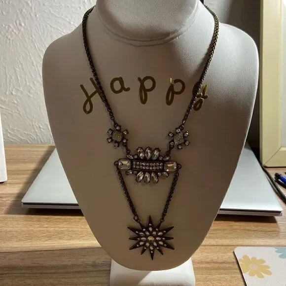 Abercrombie & Fitch Necklace NWT rusty gold color white stones