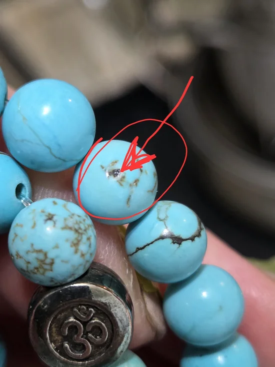 Vintage Natural Turquoise Bead Necklace with Pyrite Inclusions & Om Charm