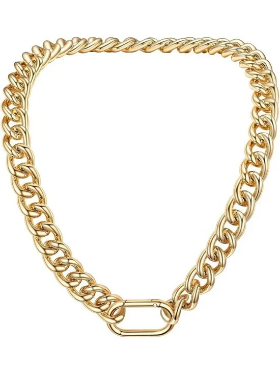 Trendy Chunky Gold Cuban Chain Necklace for Women, 14K Gold Plated, Hip Jewelry
