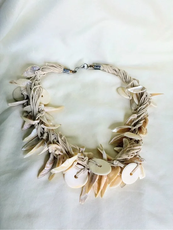 Boho Multi layered beaded necklace with beige beads