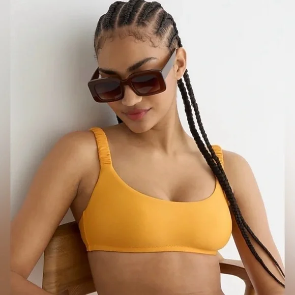 J.Crew Orange Scrunchie-Strap Squareneck Bikini Top with Removable Pads, Size XL