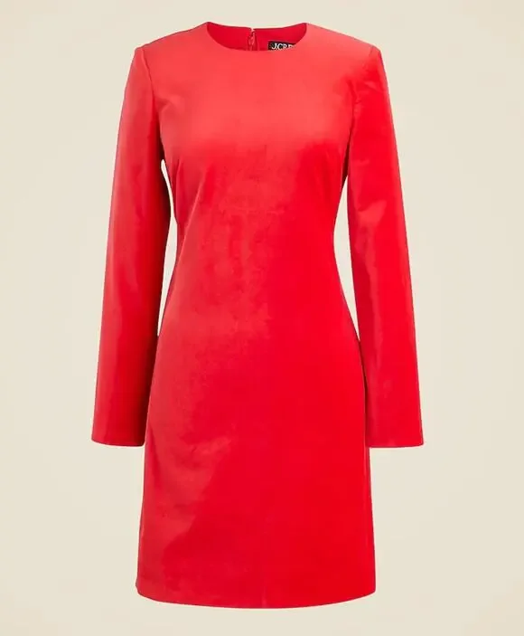 J.Crew Long-Sleeve Shift Dress Red Stretch Luxe Velvet Size 2 NWT Holiday Dress
