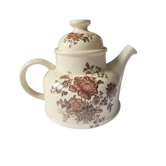 Charlotte Royal Crownford Staffordshire England Teapot Brown Floral Transferware
