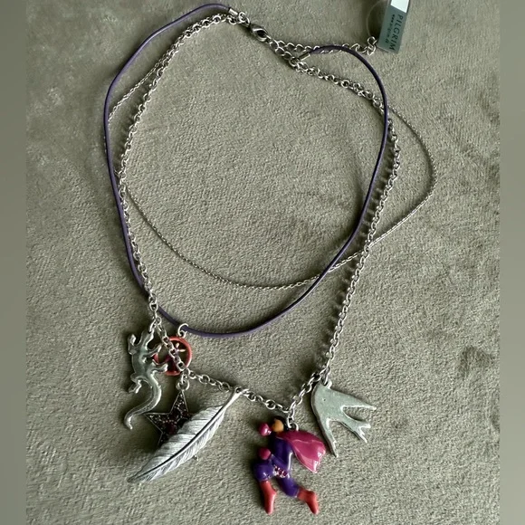 Pilgrim Purple and Pink Multi-Strand Charm Necklace