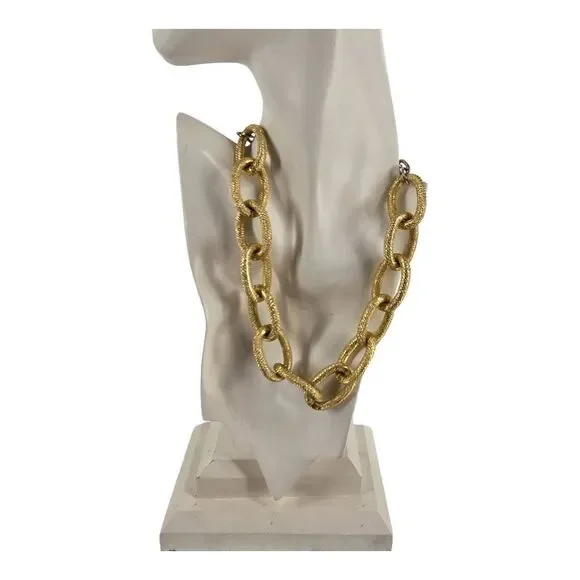 Vintage Textured Gold Tone Oversized Link Statement Necklace