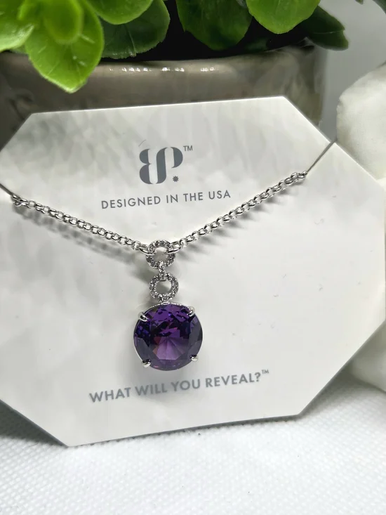 BP Elegant Amethyst CZ Pendant Necklace On Rhodium Plating