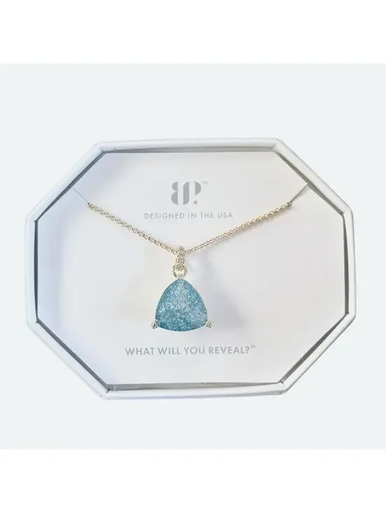 Bomb Party Necklace “Eternal Pursuit” London Blue Ice Crystal on Yellow Gold
