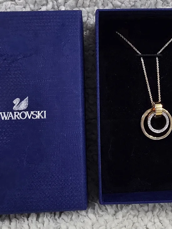 Swarovski Rose Gold and Silver Interlocking Circle Pendant Necklace