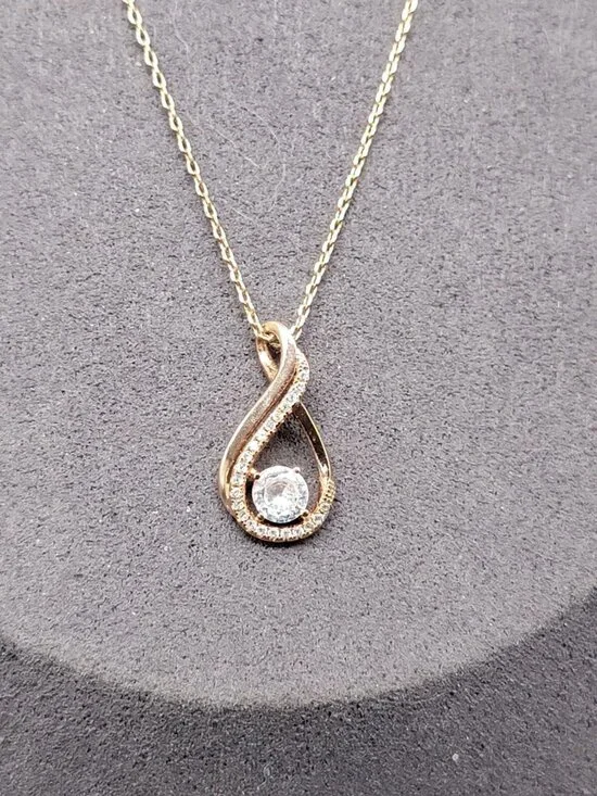 14kgp CZ Infinity Pendant Necklace Cubic Zirconia Rose Gold Plated 17