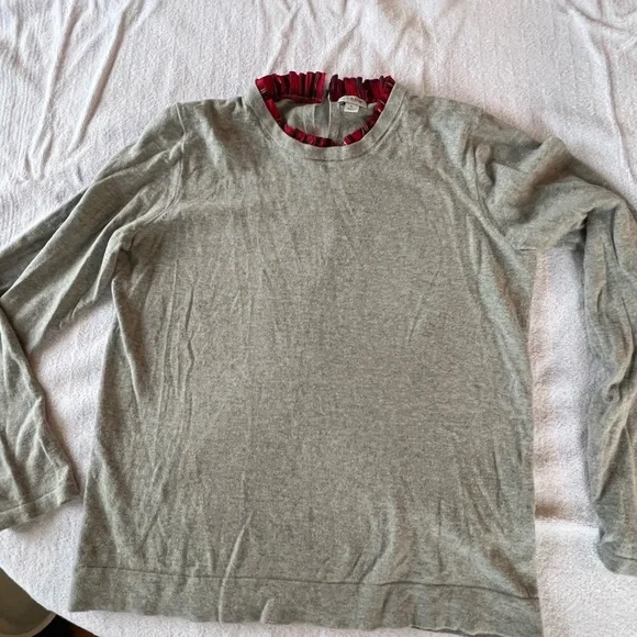 J. Crew Gray Top with Red Ruffle Detail​​