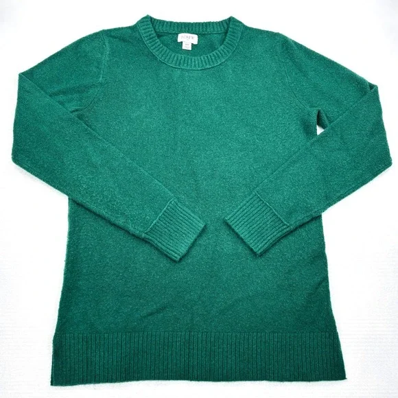 JCrew Extra Soft Yarn Crewneck Sweater Womens XS Green Wool Blend Knit BB083