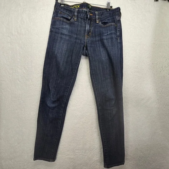 J Crew Jeans Womens sz 26 Toothpick‎ Stretch Dark Denim Skinny 30x28 Distressed