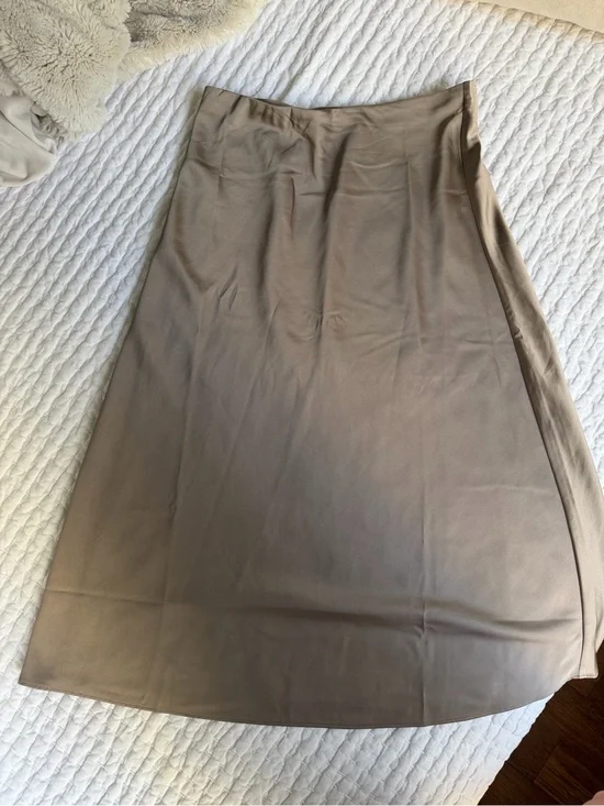 J. Crew Taupe A-Line Midi Satin Skirt