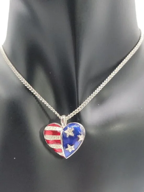 Patriotic Locket Necklace 3-D American Flag Locket on 18