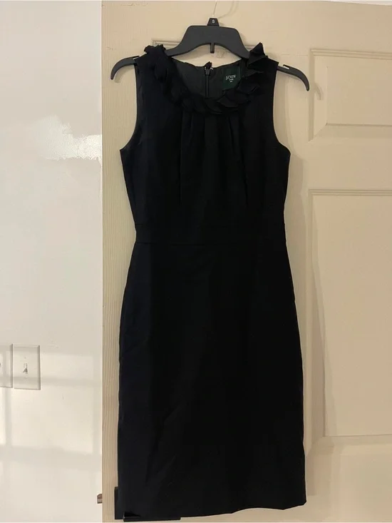J. Crew Black Sleeveless Midi Sheath Dress with Braided Neckline