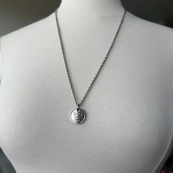 Dolce & Gabbana Since 1994 Round Logo Pendant Necklace Silver