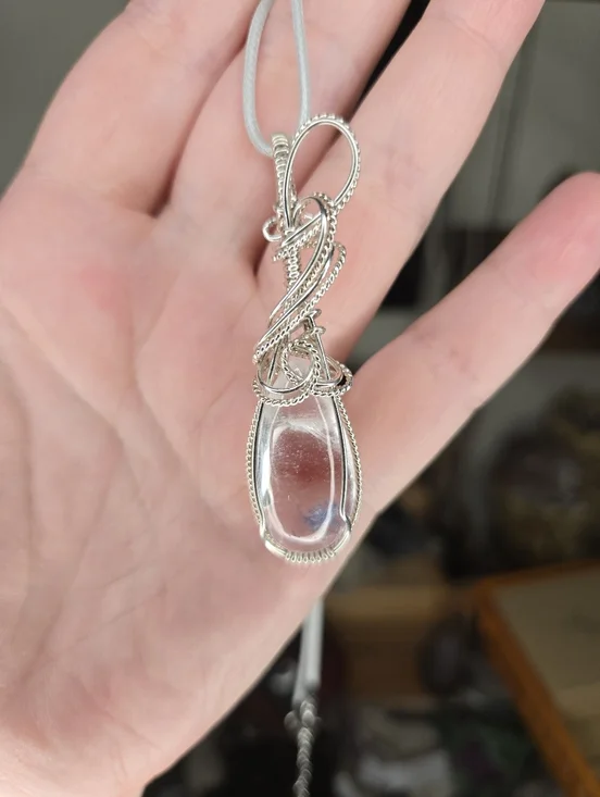 925 Sterling Silver Dumortierite Quartz Wire Wrap Crystal Pendant