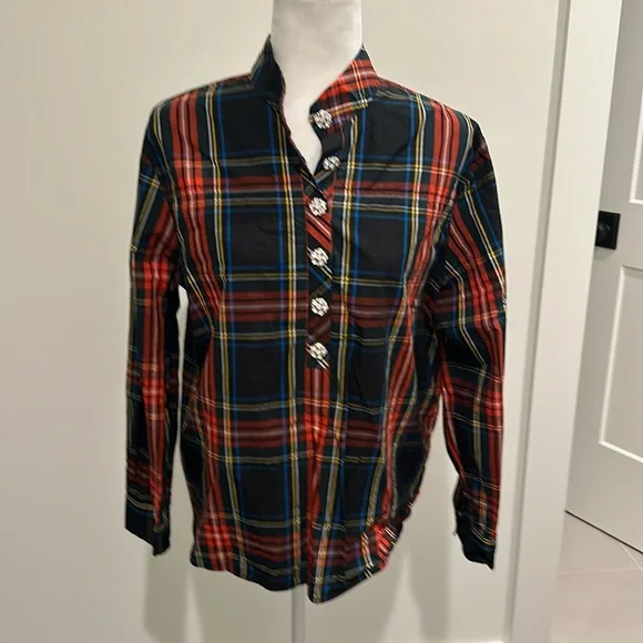 J. Crew Black Red Plaid Button Pullover Top