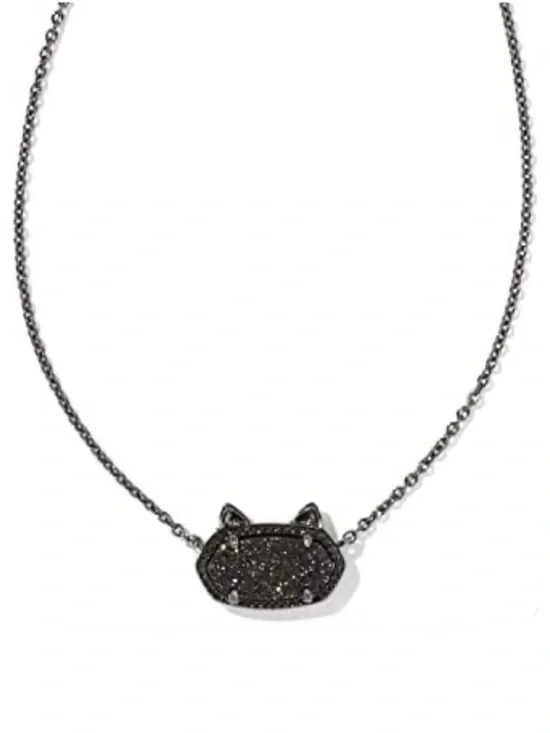 Kendra Scott Elisa Cat Pendant Gunmetal Necklace In Black Drusy