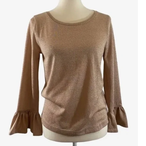 J. Crew Gold Metallic Sparkle Bell Sleeve Top