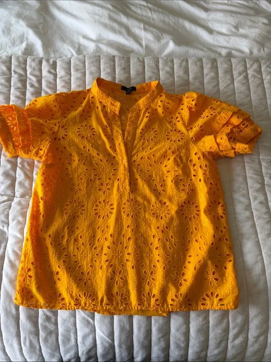 JCREW Eyelet Split-Neck Top - Marigold Yellow