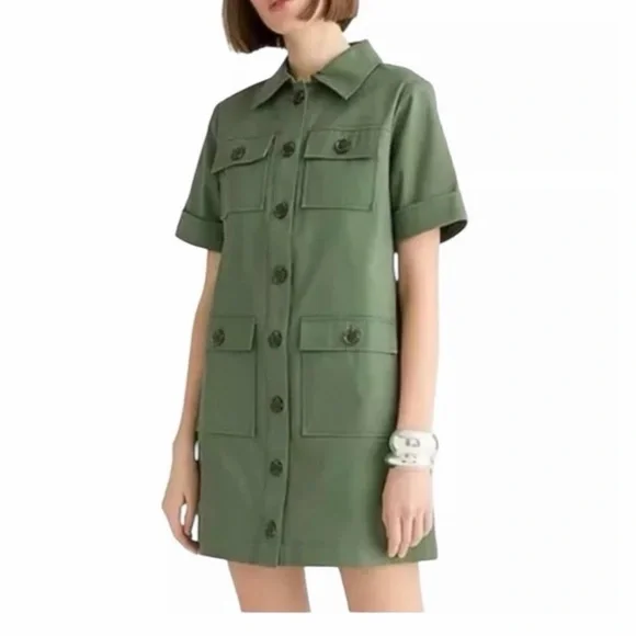 J. Crew Gamine Olive Utility  short dress sz 6