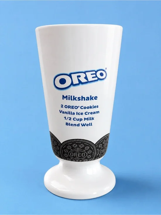 OREO White Ceramic Recipe Sunday Collectible Milkshake Glass with Blue Logo 💙💙💙