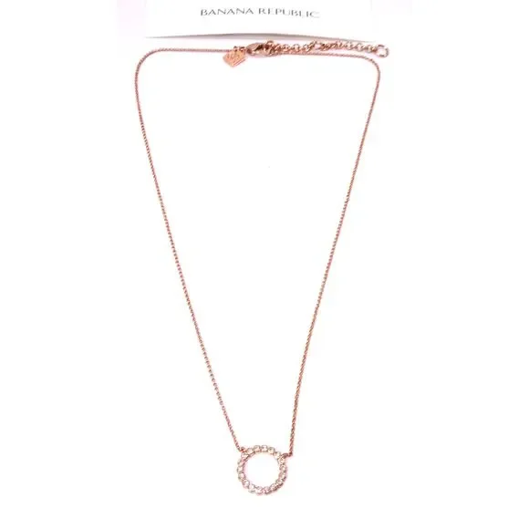 Banana Republic Women's Rose Gold Pave Circle Pendant Necklace NWT 48