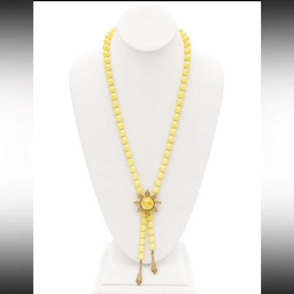 Yellow Beaded Sun Pendant Bola Necklace