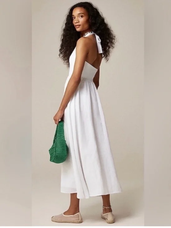 J Crew Halter Mixy Dress White Linen S