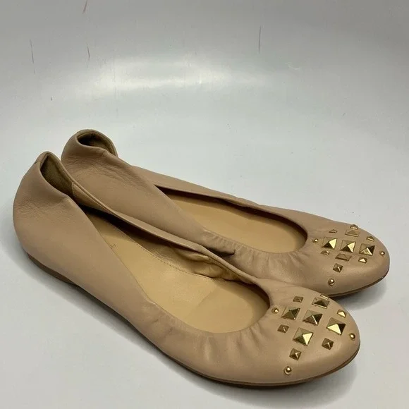 J. Crew cream‎ leather ballet flats made in Italy gold studded size 8.5