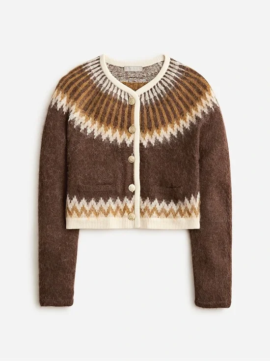 J. Crew Fair Isle Cardigan Sweater Brushed Yarn Wool Alpaca Button Front Small