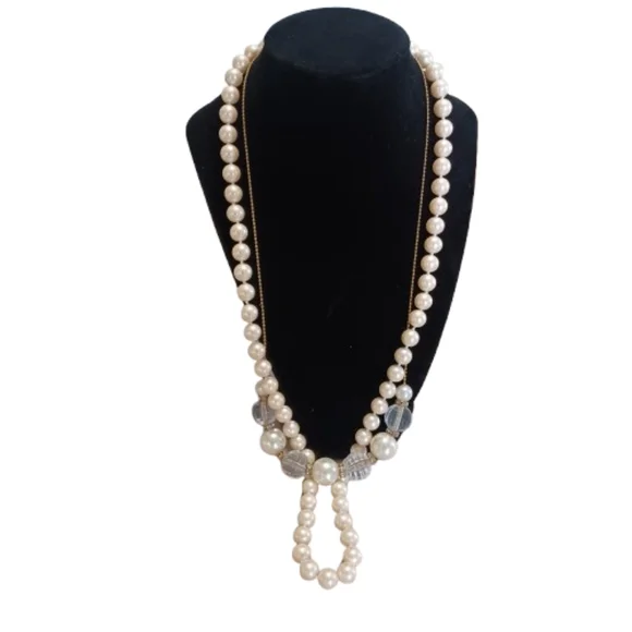 Monet Strand Pearl & Gold Toned Chain Cream White Beaded Set Of 2 Necklaces