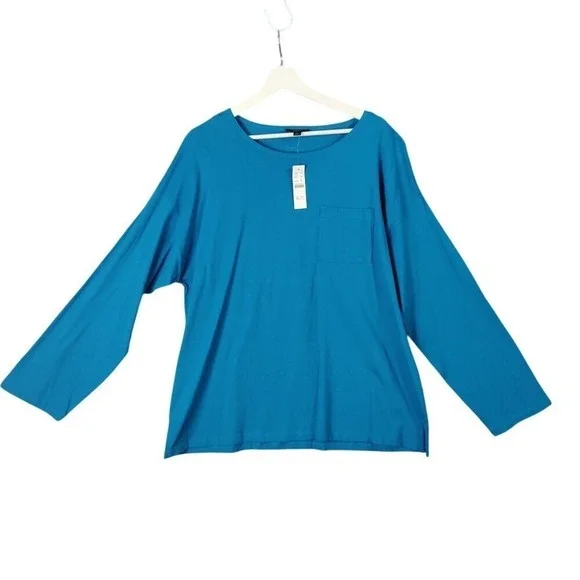 J.Crew Womens Minimalist Coastal Pocket T-Shirt Top XL Knit Blue Long Sleeve NEW